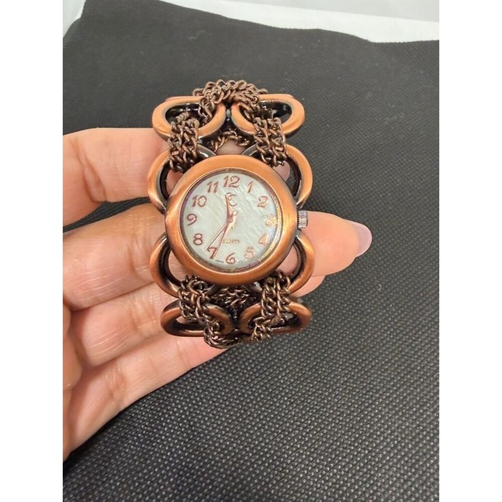 EC Copper Tone Chain Bracelet Watch No. 8586 Japan Quartz Working